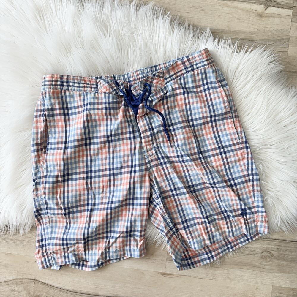 Men’s Brooks Brothers Orange Blue Plaid Board Shorts Size Small CV